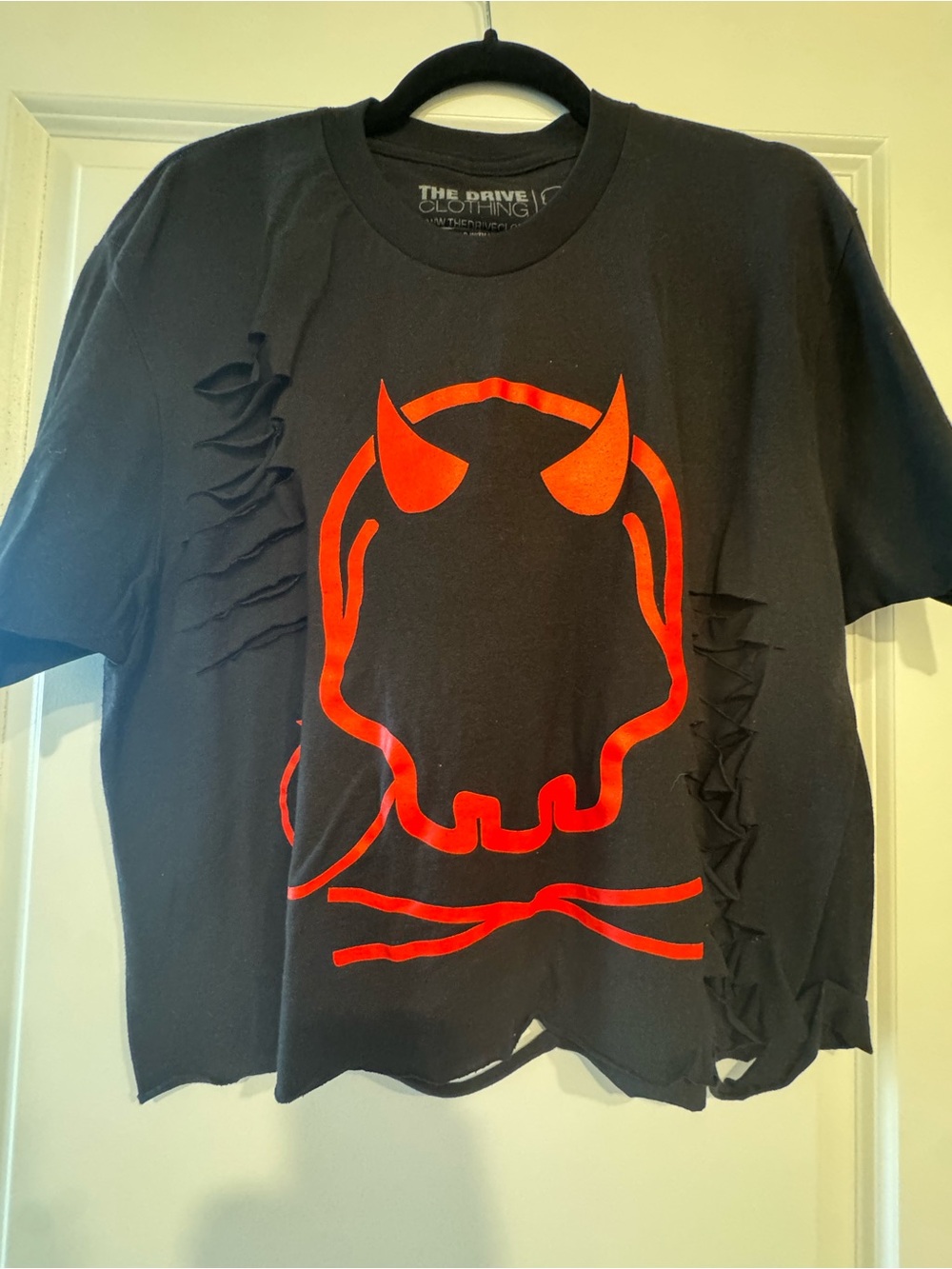 The Drive Clothing Black Crop Top with Red Devil Skull Graphic